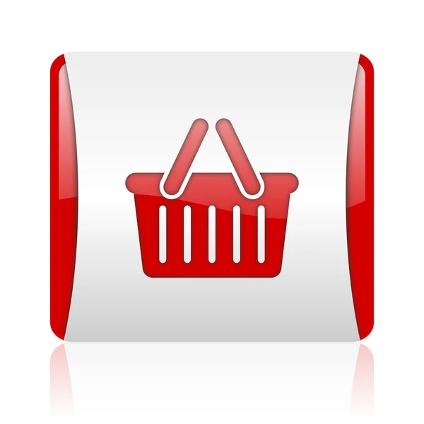 Carrello shopping red and white square web glossy icon — Foto Stock