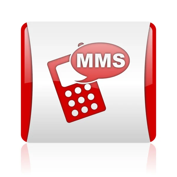 MMS röda och vita fyrkantiga web blanka ikonen — Stockfoto