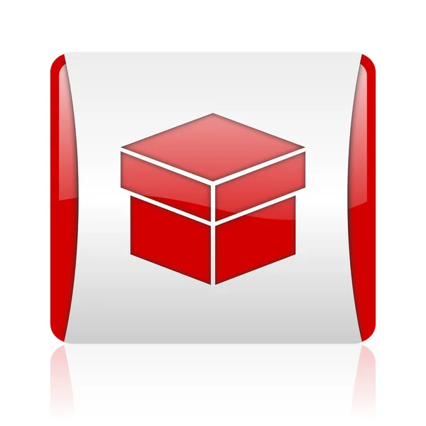 ボックスの赤と白の正方形の web 光沢のあるアイコン — ストック写真