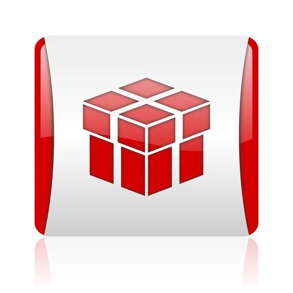 ボックスの赤と白の正方形の web 光沢のあるアイコン — ストック写真