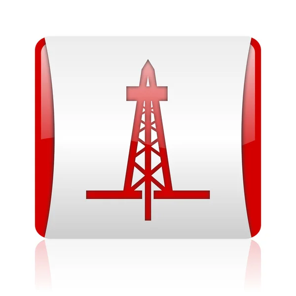 Drilling red and white square web glossy icon — Stock Photo, Image