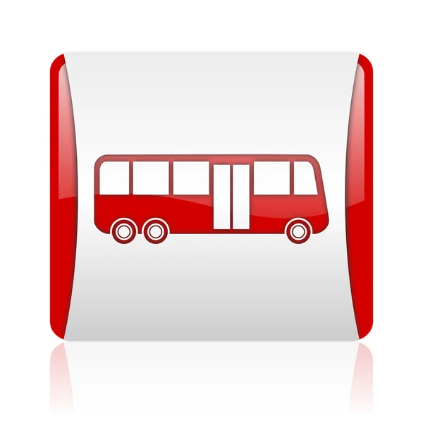 バス赤と白の正方形の光沢のあるアイコン — ストック写真