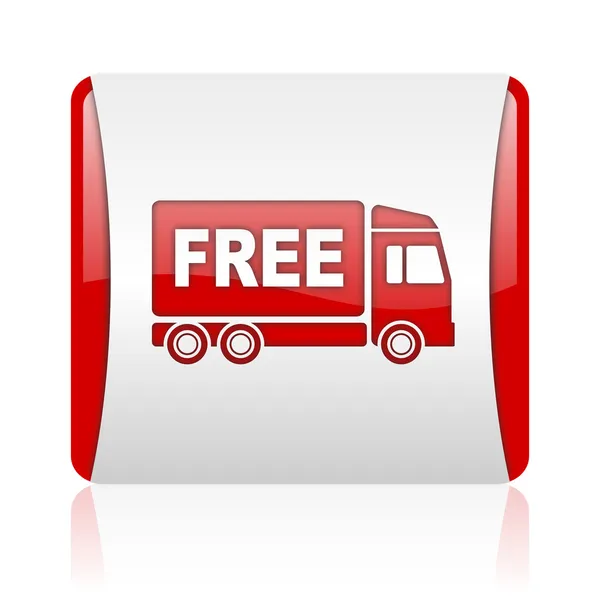Consegna gratuita rosso e bianco quadrato web icona lucida — Foto Stock