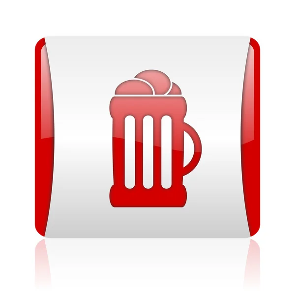 Beer red and white square web glossy icon — Stock Photo, Image