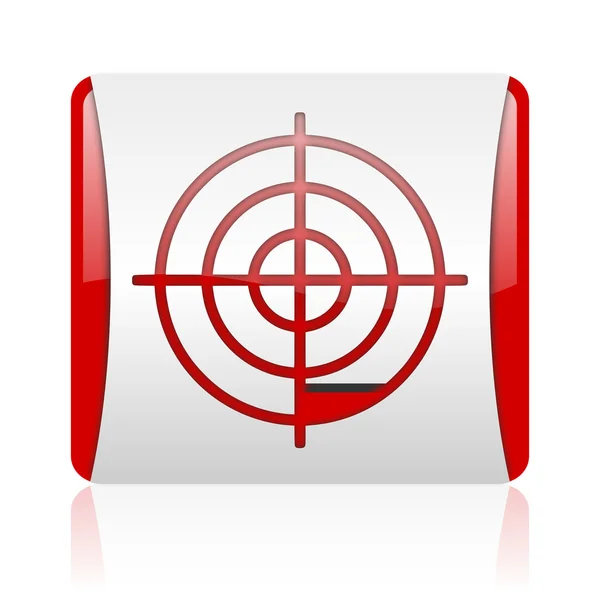 Target red and white square web glossy icon — Stock Photo, Image