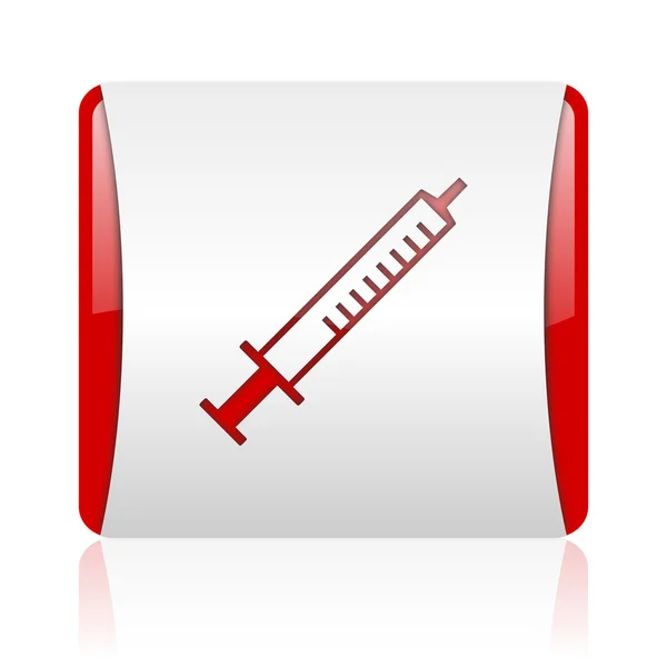 Syringe red and white square web glossy icon — Stock Photo, Image