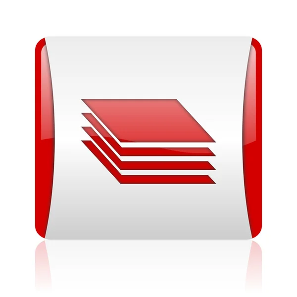 Camadas vermelho e branco quadrado web ícone brilhante — Fotografia de Stock