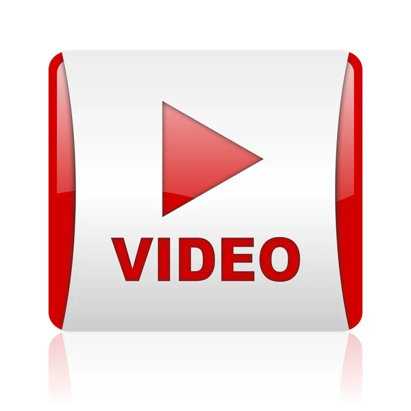 Video roșu și alb pătrat web glossy icon — Fotografie, imagine de stoc