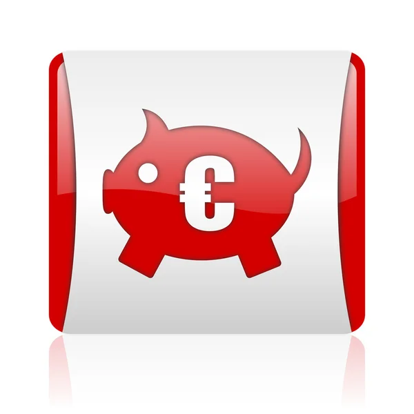 Piggy bank rode en witte vierkant web glanzende pictogram — Stockfoto