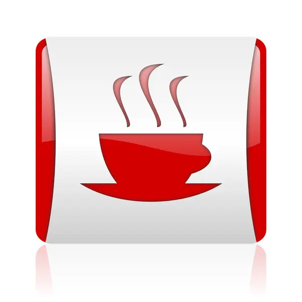 Coffee red and white square web glossy icon — Stock Photo, Image