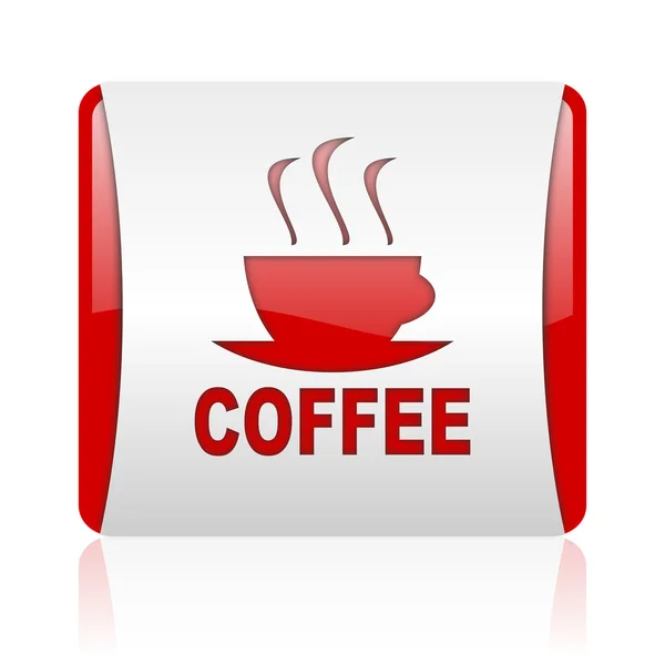 Caffè rosso e bianco quadrato web icona lucida — Foto Stock