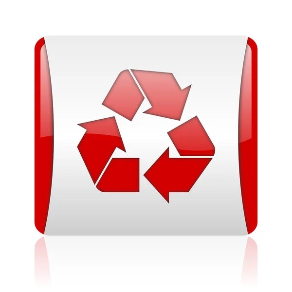 Recyclen van rode en witte vierkante web glanzende pictogram — Stockfoto