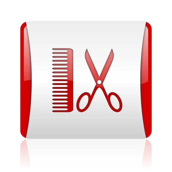 Barber red and white square web glossy icon — Stock Photo, Image