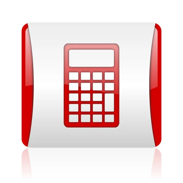 Calcolatrice rosso e bianco quadrato web icona lucida — Foto Stock