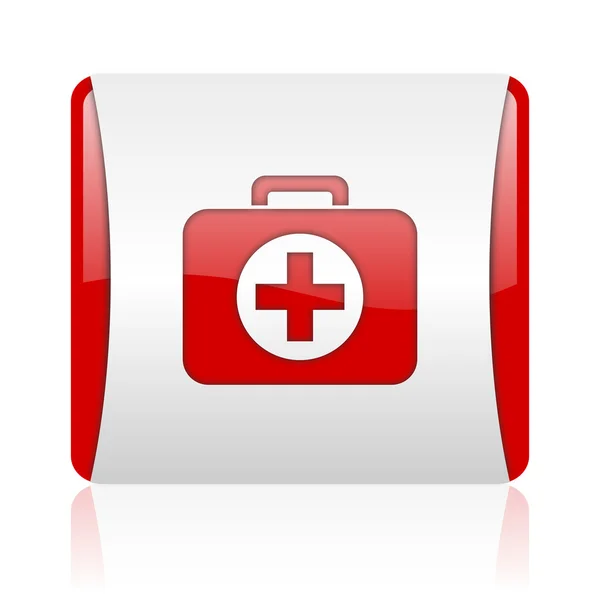 First aid kit red and white square web glossy icon — Stock Photo, Image