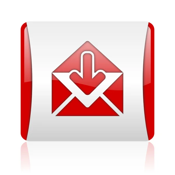 Poczta czerwony i biały kwadrat WWW błyszczący ikona — Zdjęcie stockowe