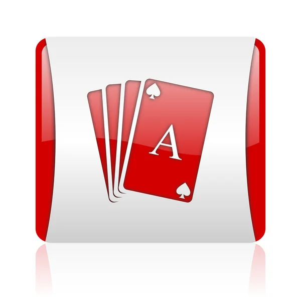 Oyun kağıtları kırmızı ve beyaz parlak web simgesi kare — Stok fotoğraf