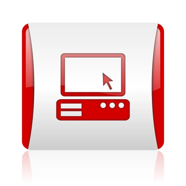 Pc red and white square web glossy icon — стоковое фото