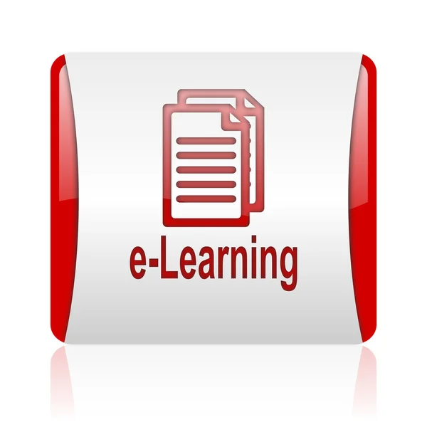 E-learning rode en witte vierkante web glanzende pictogram — Stockfoto