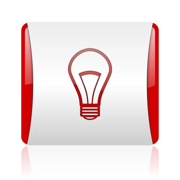 Ampul kırmızı ve beyaz parlak web simgesi kare — Stok fotoğraf