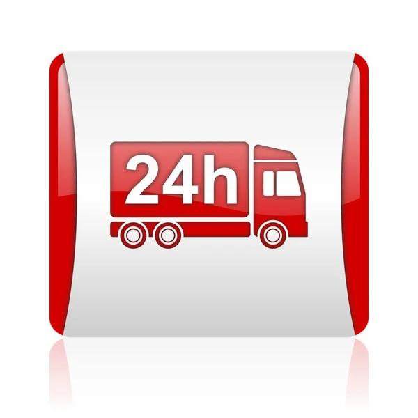 Delivery 24h red and white square web glossy icon — Stock Photo, Image