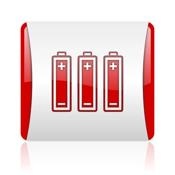 Batteries red and white square web glossy icon — Stock Photo, Image