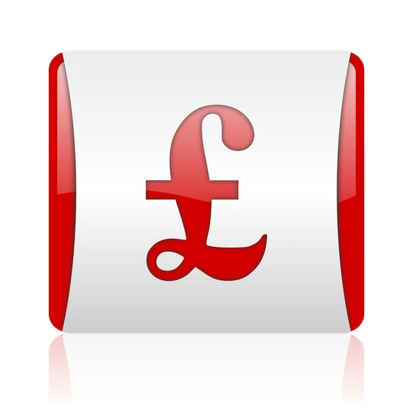 Pound red and white square web glossy icon — Stock Photo, Image