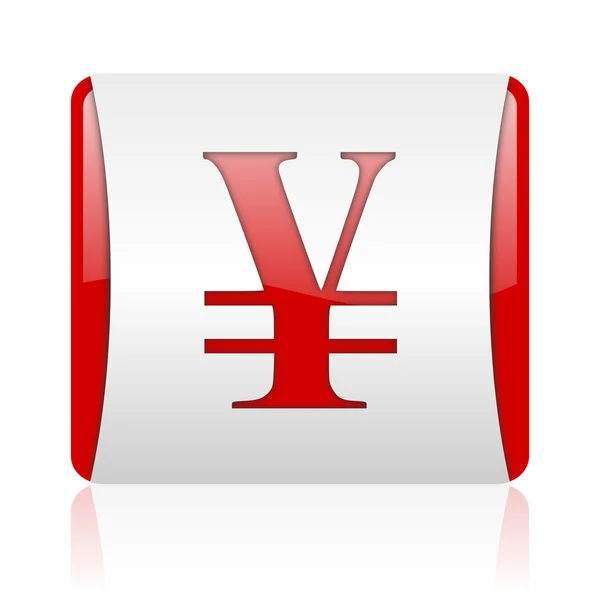 Yen rode en witte vierkant web glanzende pictogram — Stockfoto