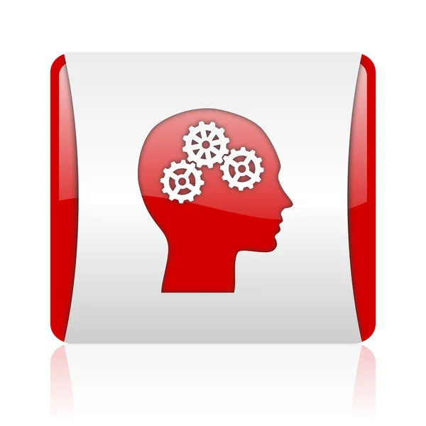 Head red and white square web glossy icon — Stock Photo, Image