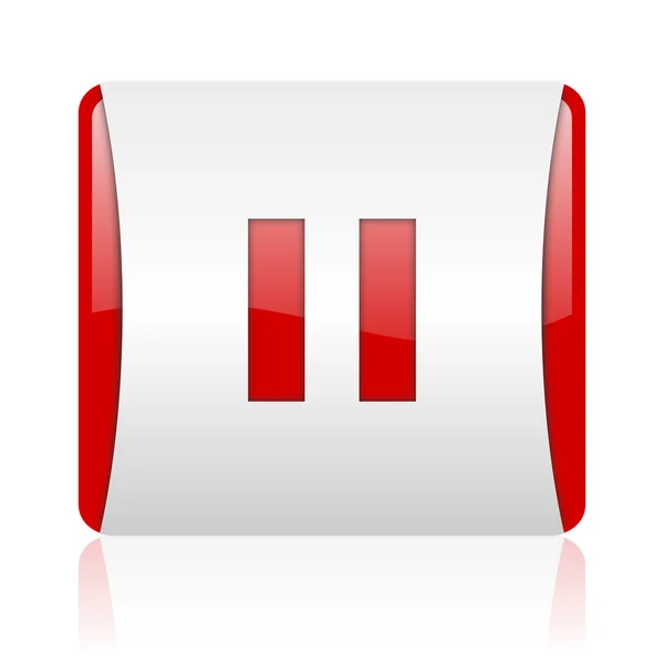 Pause red and white square web glossy icon — Stock Photo, Image