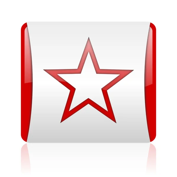 Γυαλιστερό εικονίδιο αστέρι κόκκινο και λευκό τετράγωνο web — Φωτογραφία Αρχείου