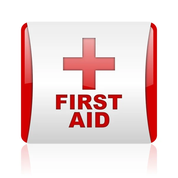 First aid red and white square web glossy icon — Stock Photo, Image