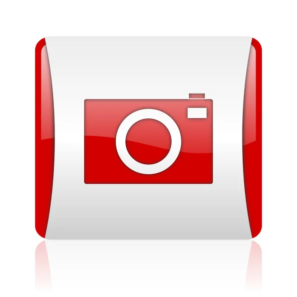 Camera red and white square web glossy icon — Stock Photo, Image