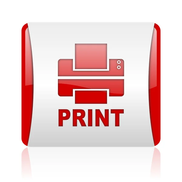 Print red and white square web glossy icon — Stock Photo, Image