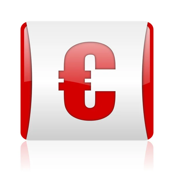 Euro vermelho e branco quadrado web ícone brilhante — Fotografia de Stock