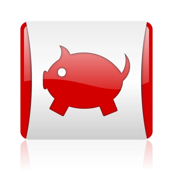 Piggy banco vermelho e branco quadrado web ícone brilhante — Fotografia de Stock