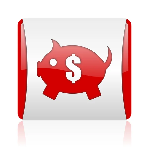 Piggy bank red and white square web glossy icon — Stock Photo, Image