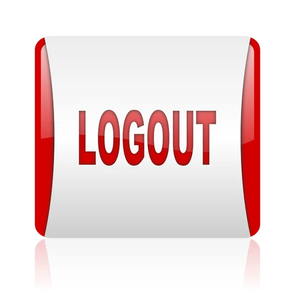 Logout kırmızı ve beyaz parlak web simgesi kare — Stok fotoğraf
