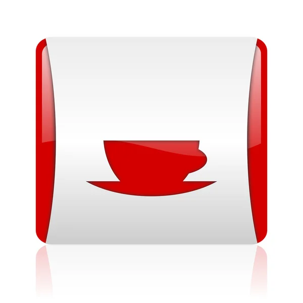 Kávu Hrnek červený a bílý čtverec lesklý ikona webové — Stock fotografie