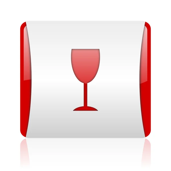 Glas rode en witte vierkant web glanzende pictogram — Stockfoto