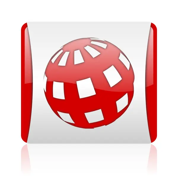 Terra rosso e bianco quadrato web icona lucida — Foto Stock