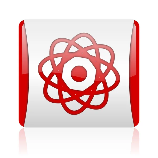 Atom red and white square web glossy icon — Stock Photo, Image