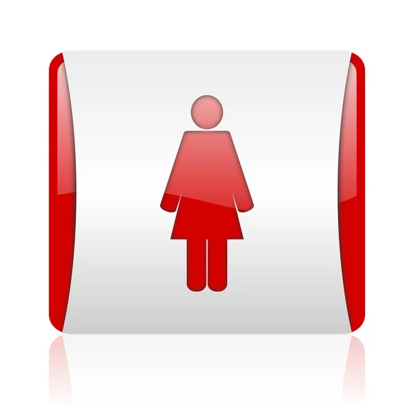 女人红色和白色方形 web 光泽图标 — 图库照片