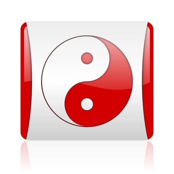 Ying yang red and white square web glossy icon — Stock Photo, Image