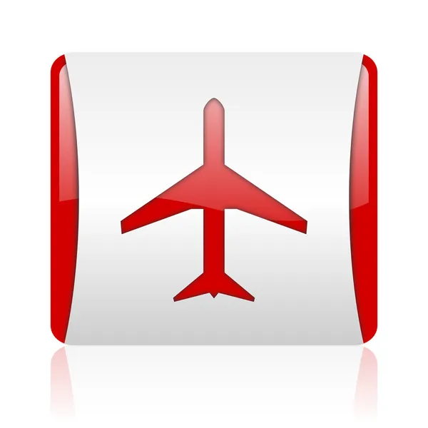 Airplane red and white square web glossy icon — Stock Photo, Image