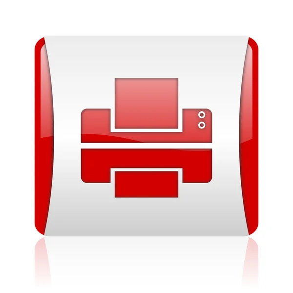 Printer red and white square web glossy icon — Stock Photo, Image