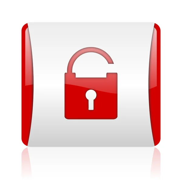Padlock red and white square web glossy icon — Stock Photo, Image