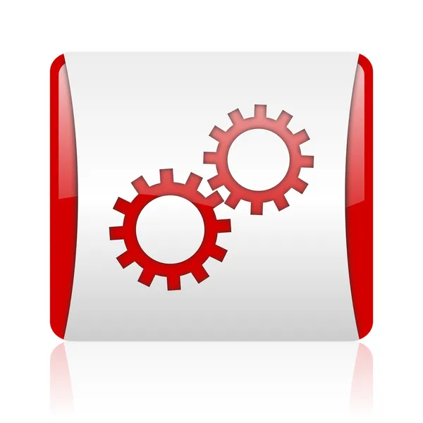 Gears red and white square web glossy icon — Stock Photo, Image