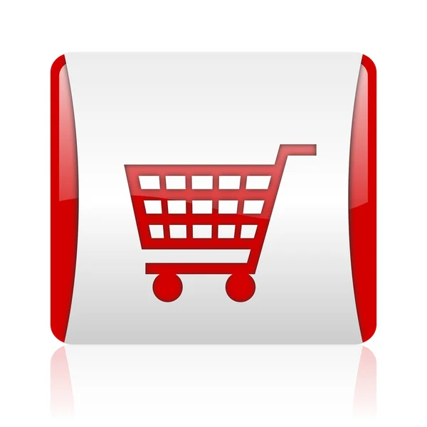 Shopping cart red and white square web glossy icon — Stock Photo, Image