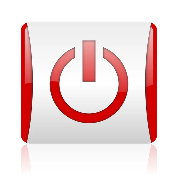 Power red and white square web glossy icon — Stock Photo, Image